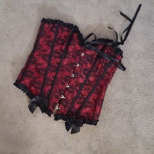 Red black lace corset